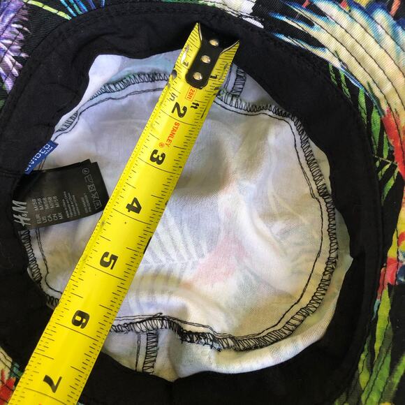 H&M Divided Tropical Parrot Bucket Hat M/58 Black Jungle Floral Brim Streetwear - Picture 7 of 7